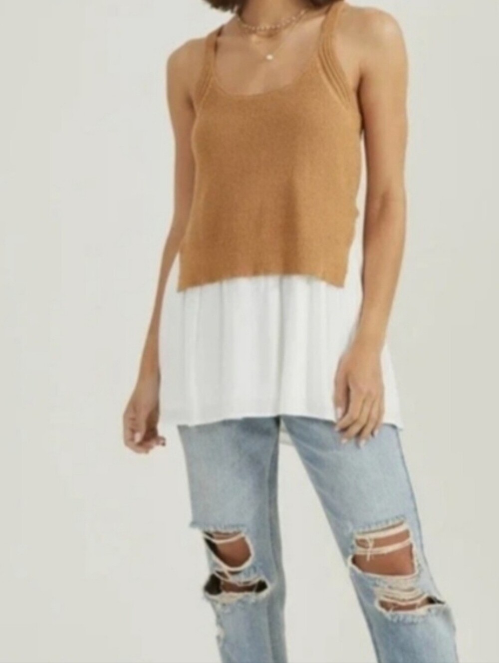 Anthropologie Tan Camel And White Jenna Layered Sweater Tank